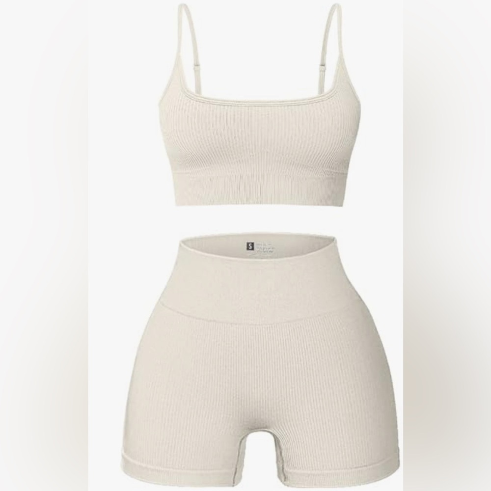 QQQ womens 2 piece ribbed exercise bra shorts outfit set